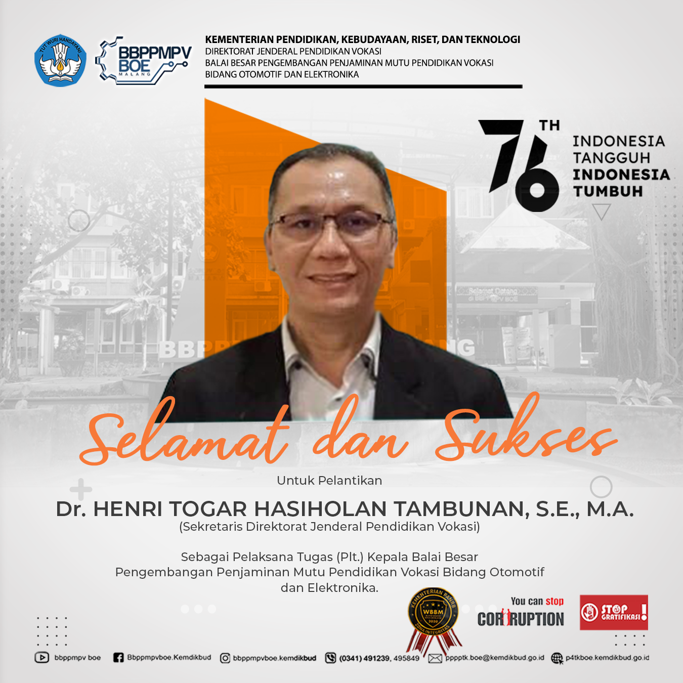 Selamat dan Sukses Pelantikan Dr. Henri Togar Hasiholan Tambunan, S.E., M.A.