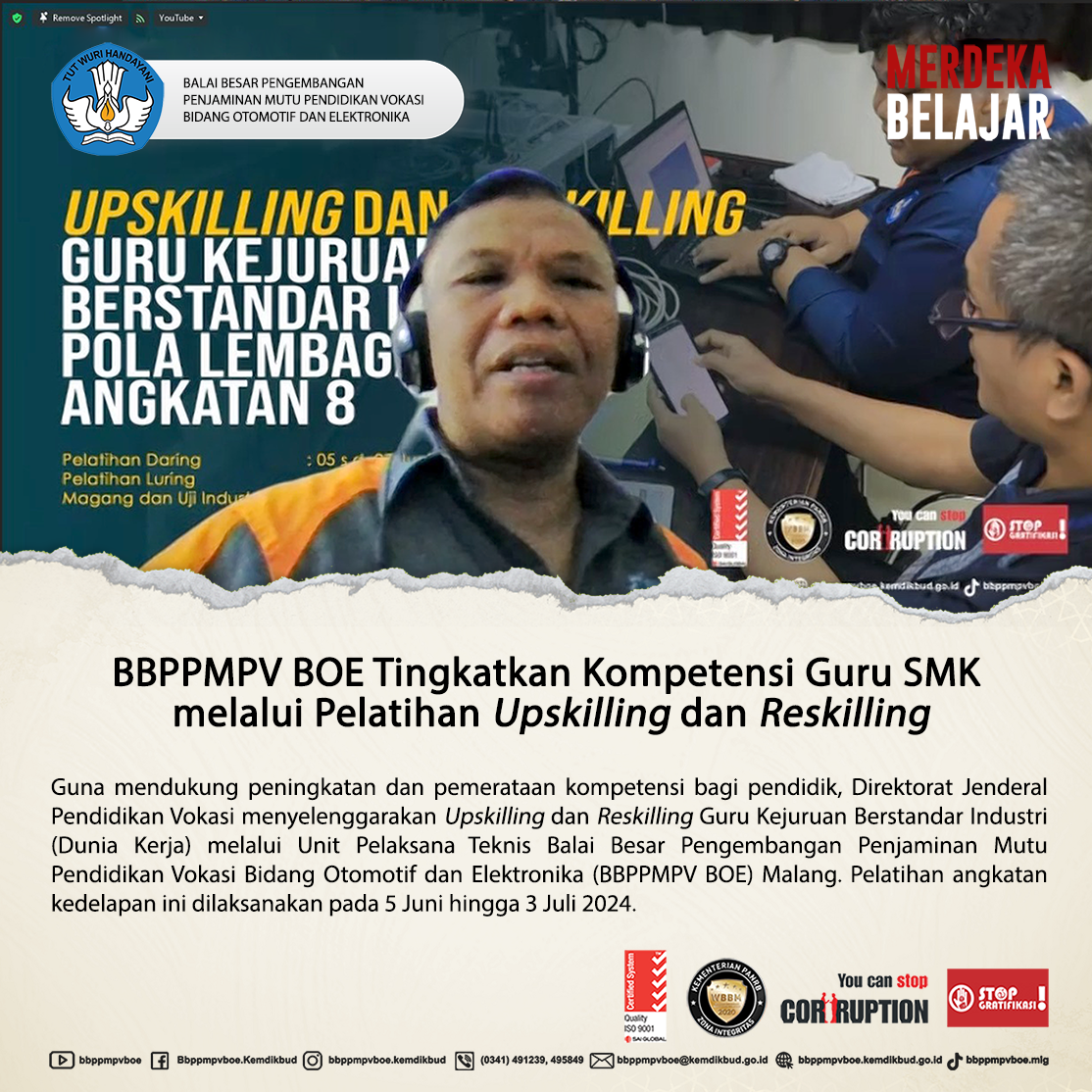 BBPPMPV BOE Tingkatkan Kompetensi Guru SMK melalui Pelatihan Upskilling dan Reskilling