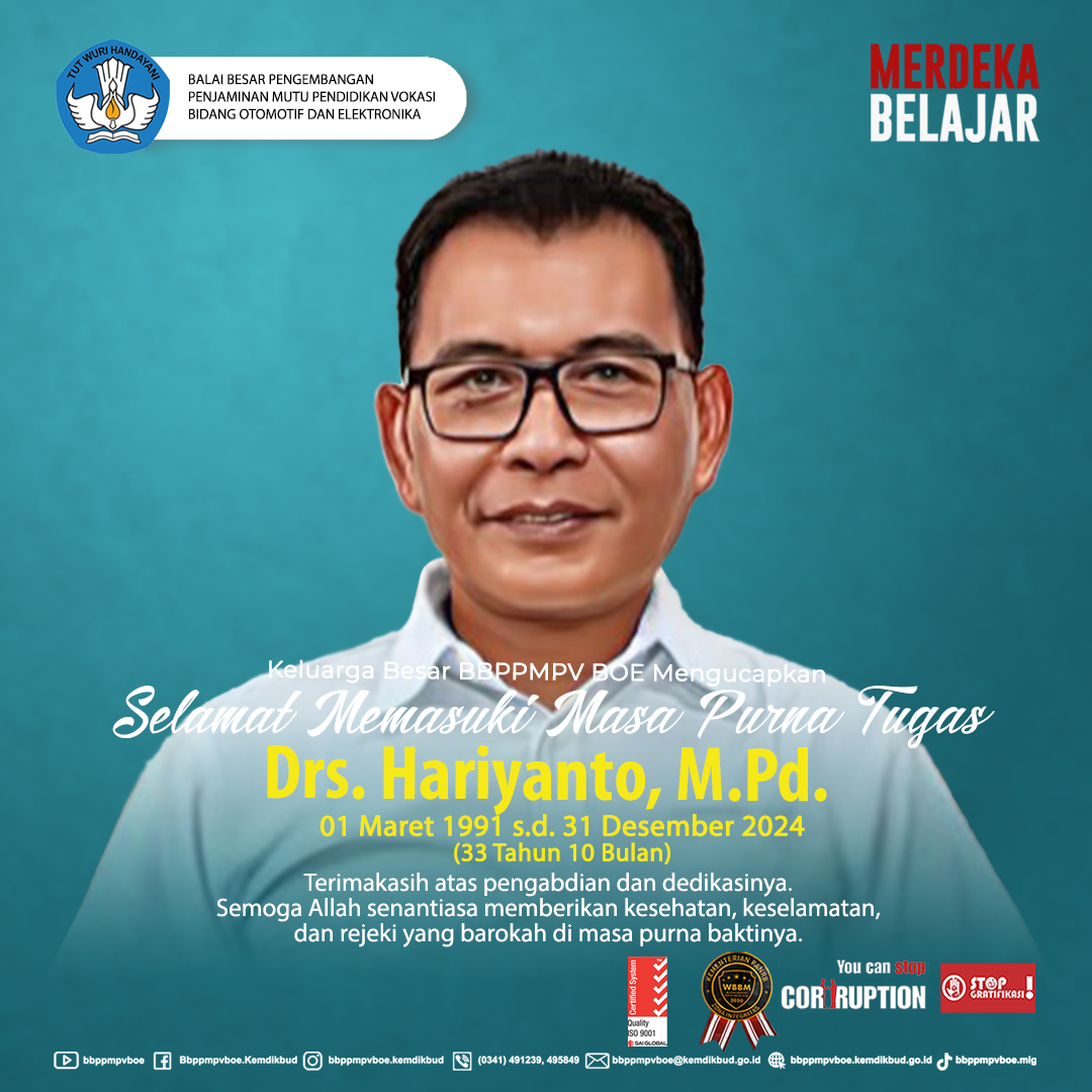 Selamat Memasuki Masa Purna Tugas Bapak Drs. Hariyanto, M.Pd.