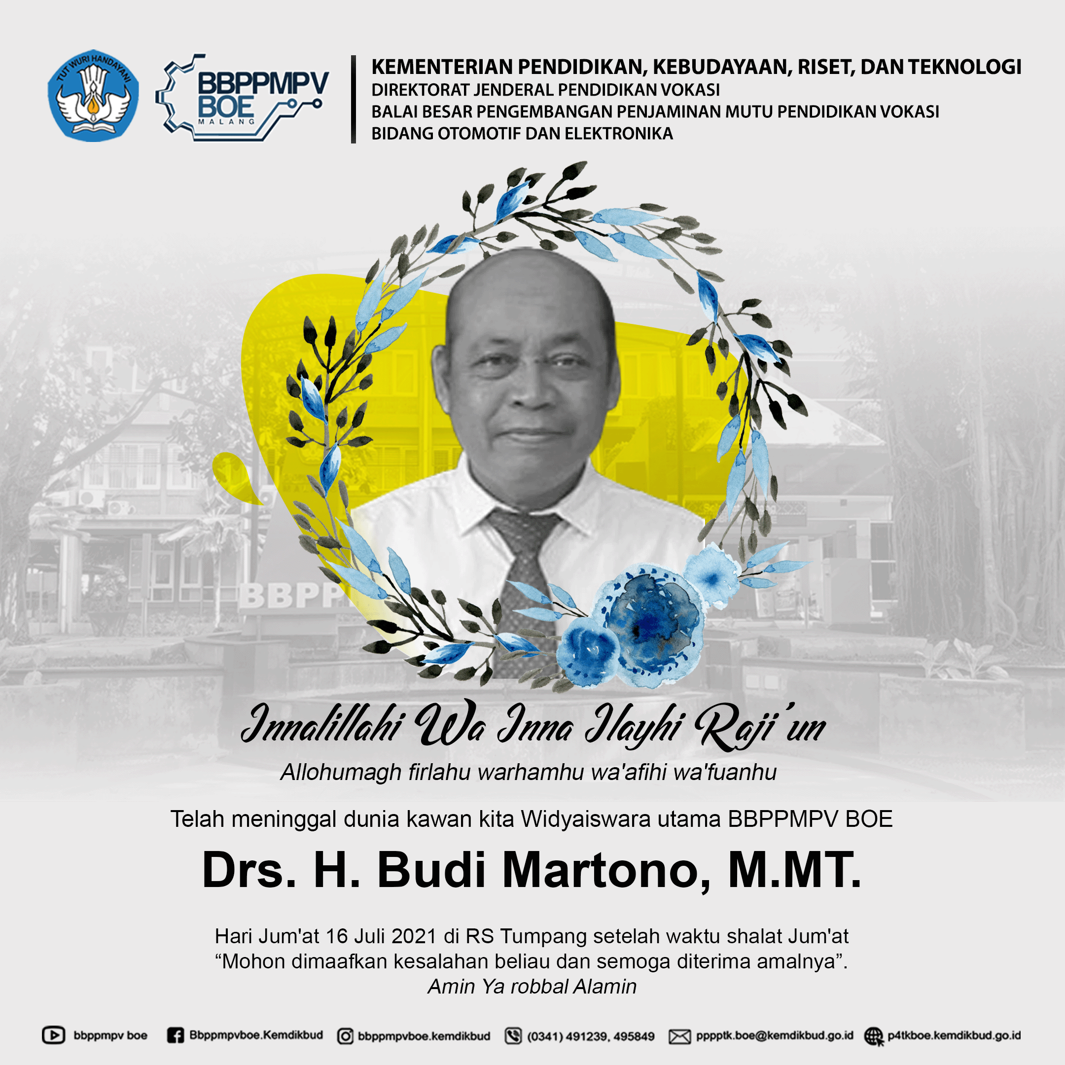 Turut Berduka Cita Atas Meninggalnya Bapak Drs. H. Budi Martono, M.MT.
