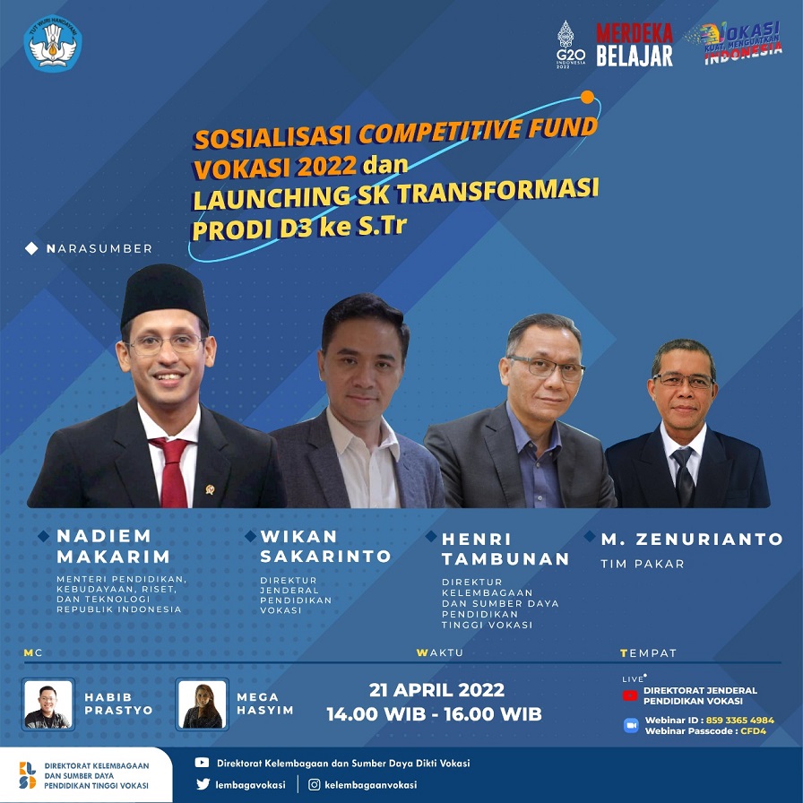 Sosialisasi Competitive Fund Vokasi 2022 dan Launching SK Transformasi Prodi D3 ke S.Tr