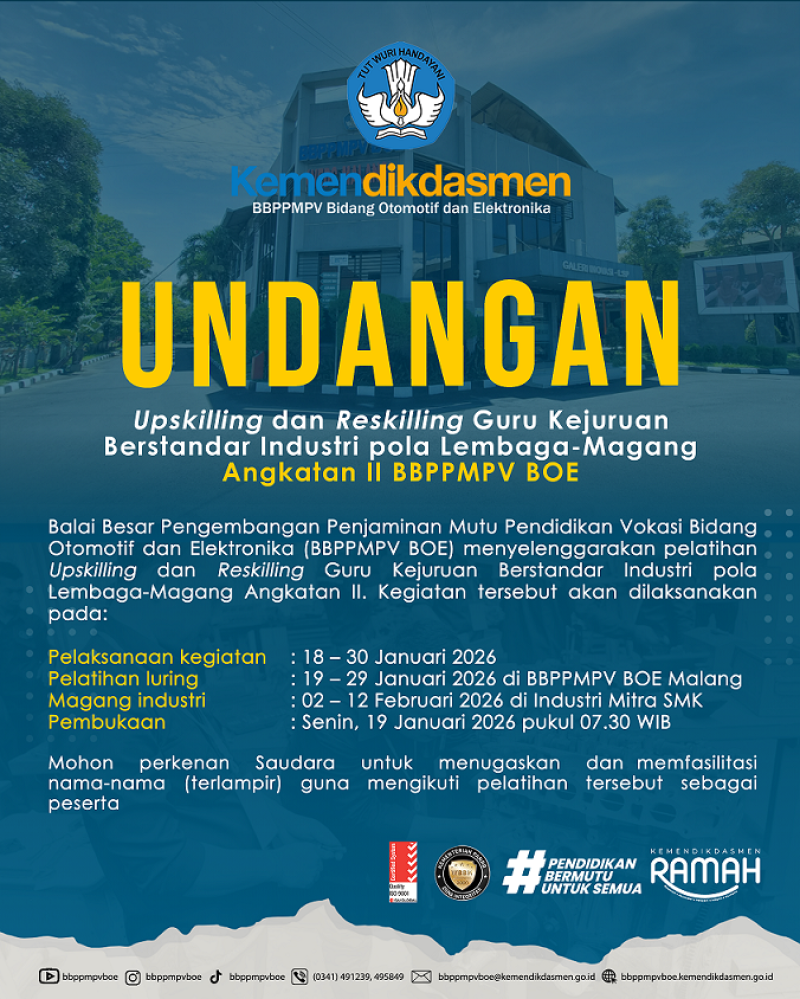 Undangan Upskilling dan Reskilling Guru Kejuruan Berstandar Industri pola Lembaga-Magang Angk. II 2026