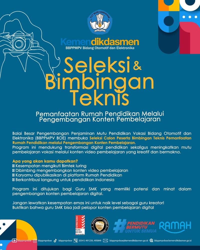 Seleksi dan Bimbingan Teknis Pemanfaatan Rumah Pendidikan Melalui Pengembangan Konten Pembelajaran