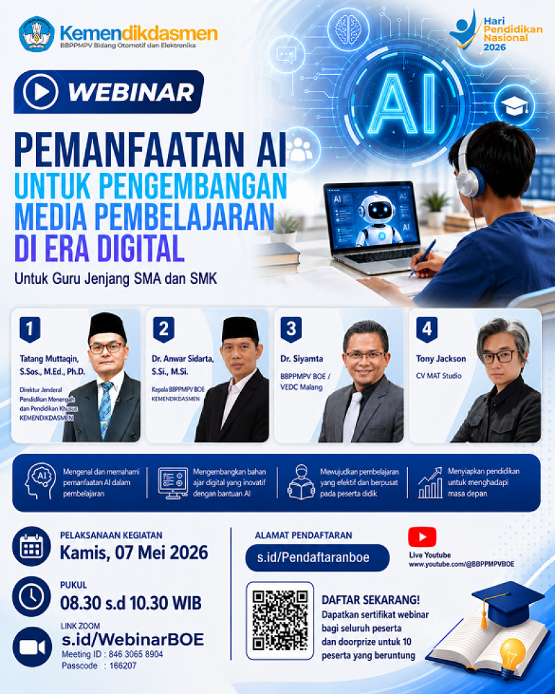 BBPPMPV BOE Sukses Selenggarakan Webinar Pemanfaatan AI untuk Pengembangan Media Pembelajaran di Era Digital