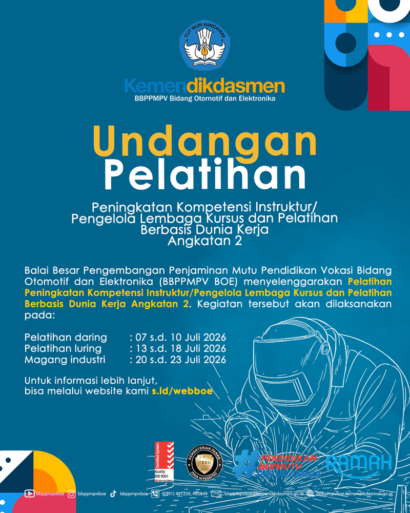 Undangan Pelatihan Peningkatan Kompetensi Instruktur/Pengelola LKP Angkatan 2