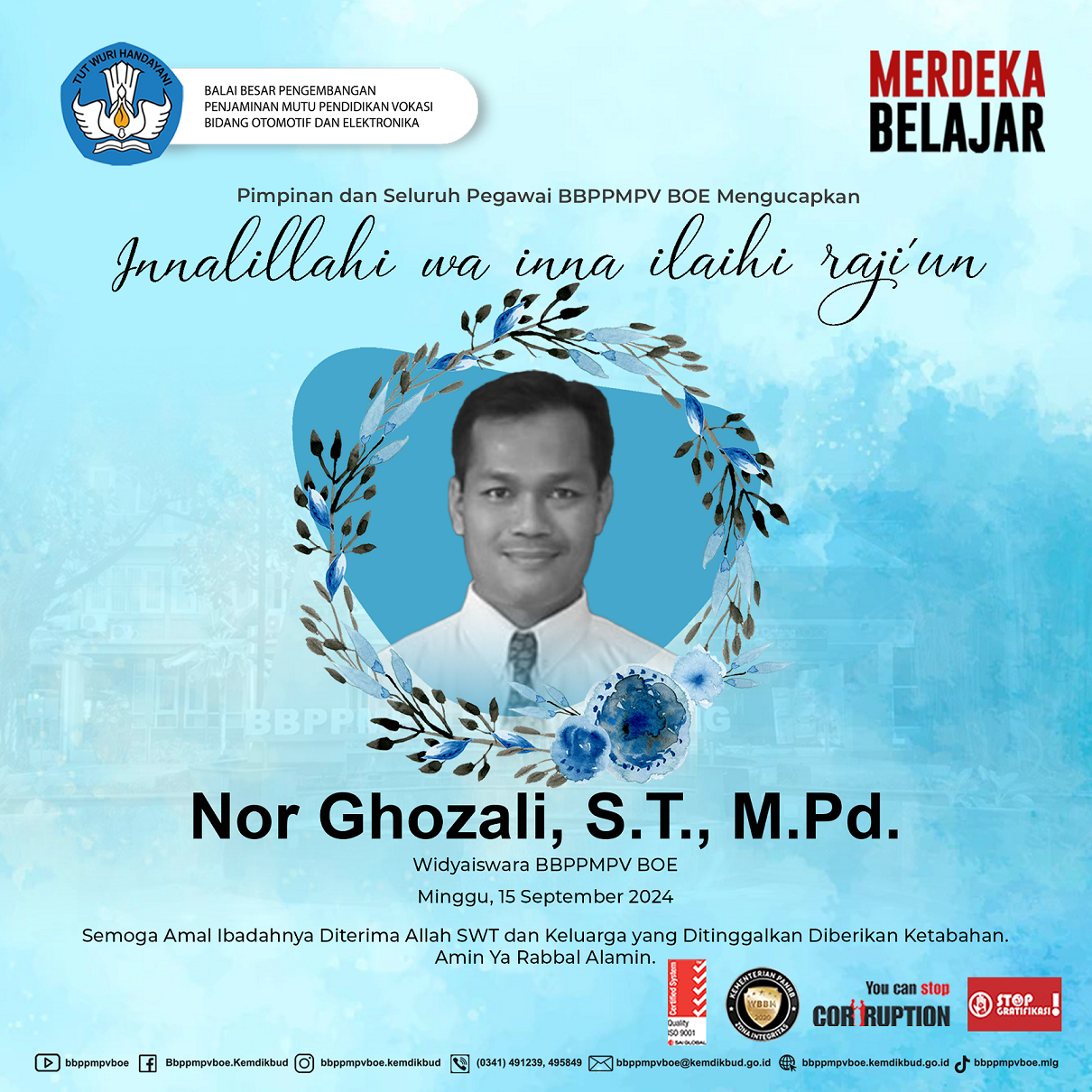 Turut berdukacita atas wafatnya Bapak Nor Ghozali, S.T., M.Pd.