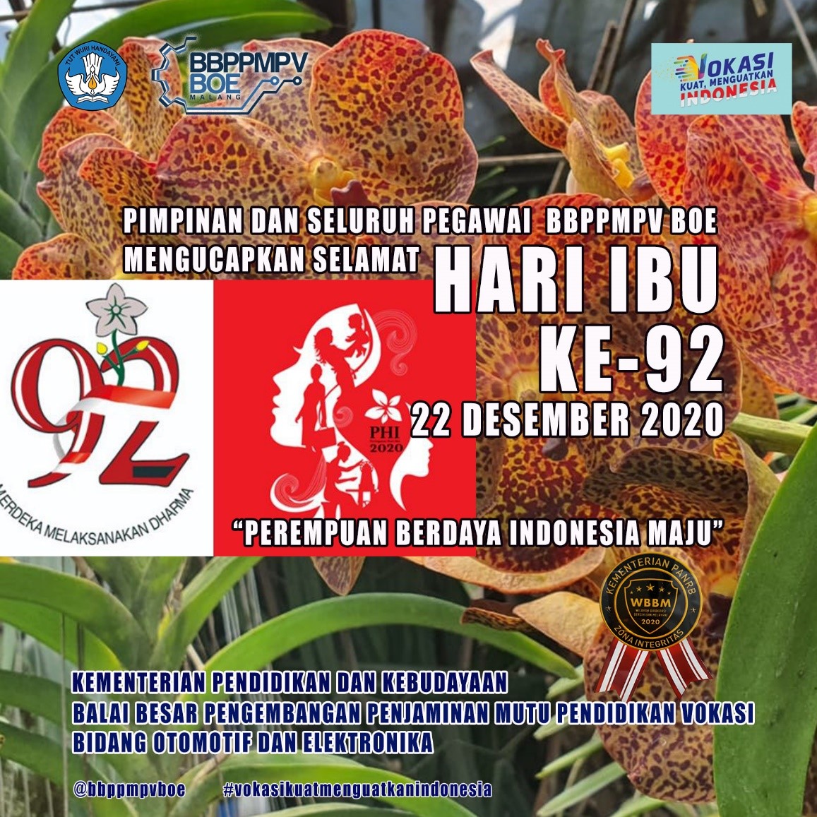 SELAMAT HARI IBU KE 92, Th. 2020, Perempuan Berdaya Indonesia Maju