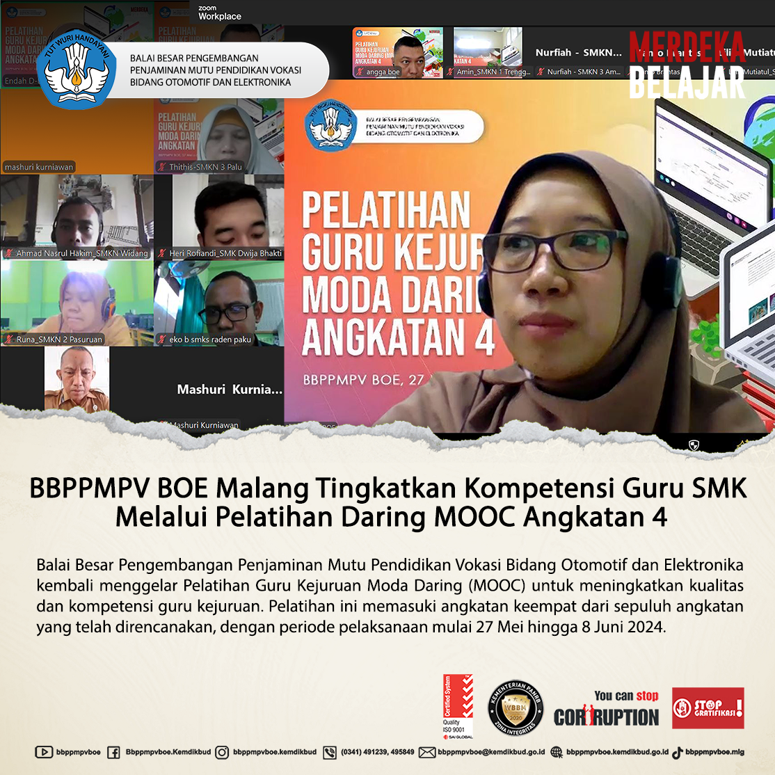 BBPPMPV BOE Malang Tingkatkan Kompetensi Guru SMK Melalui Pelatihan Daring (MOOC) Angkatan 4