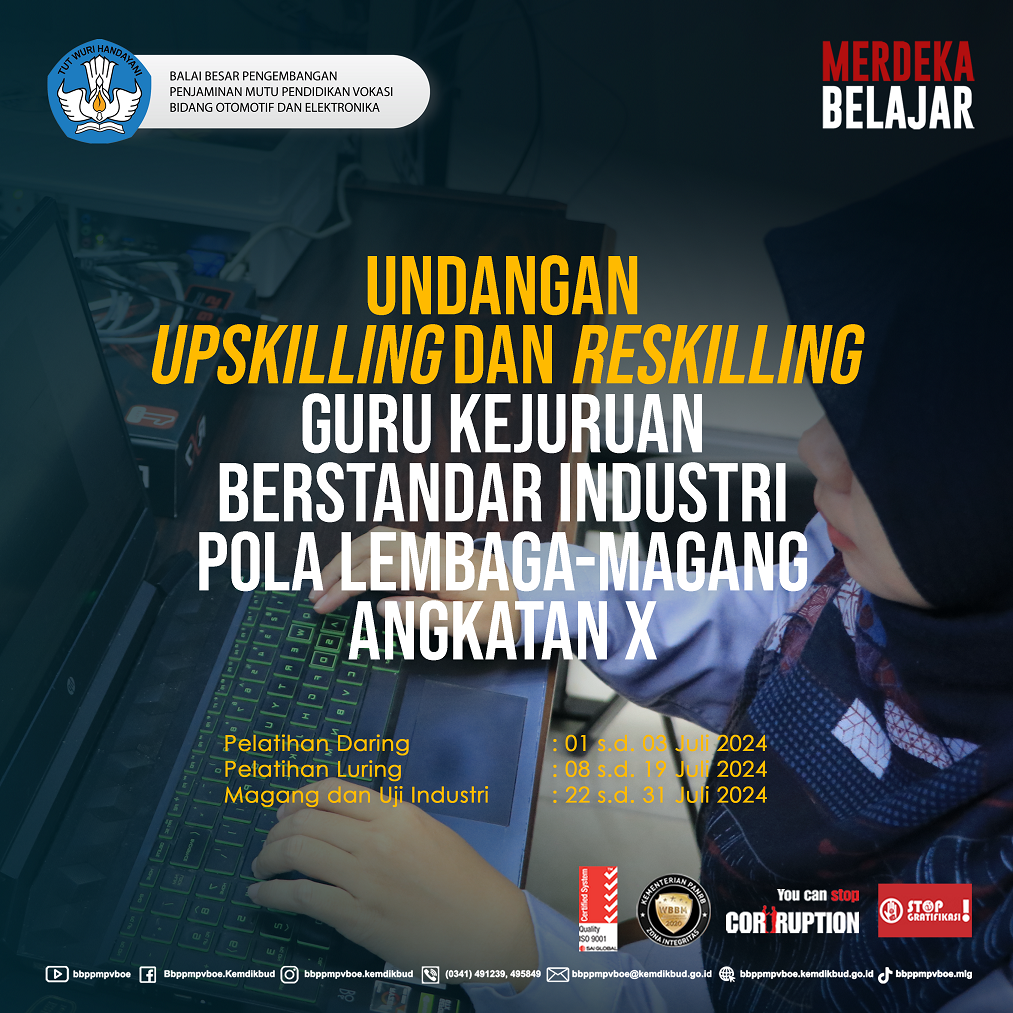 Undangan Upskilling dan Reskilling Guru Kejuruan Berstandar Industri pola Lembaga-Magang Angk. X
