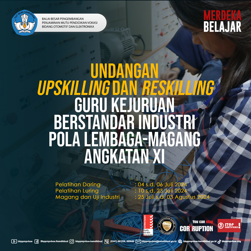 Undangan Upskilling dan Reskilling Guru Kejuruan Berstandar Industri pola Lembaga-Magang Angk. XI