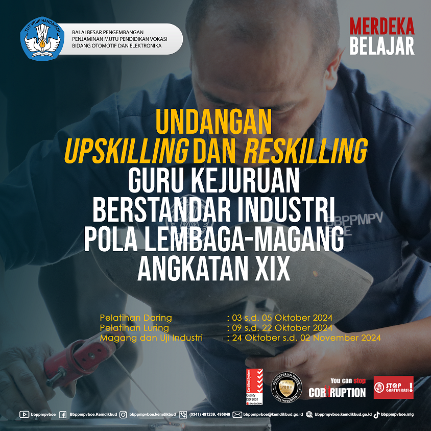 Upskilling dan Reskilling Guru Kejuruan Berstandar Industri pola Lembaga-Magang Angk. XIX