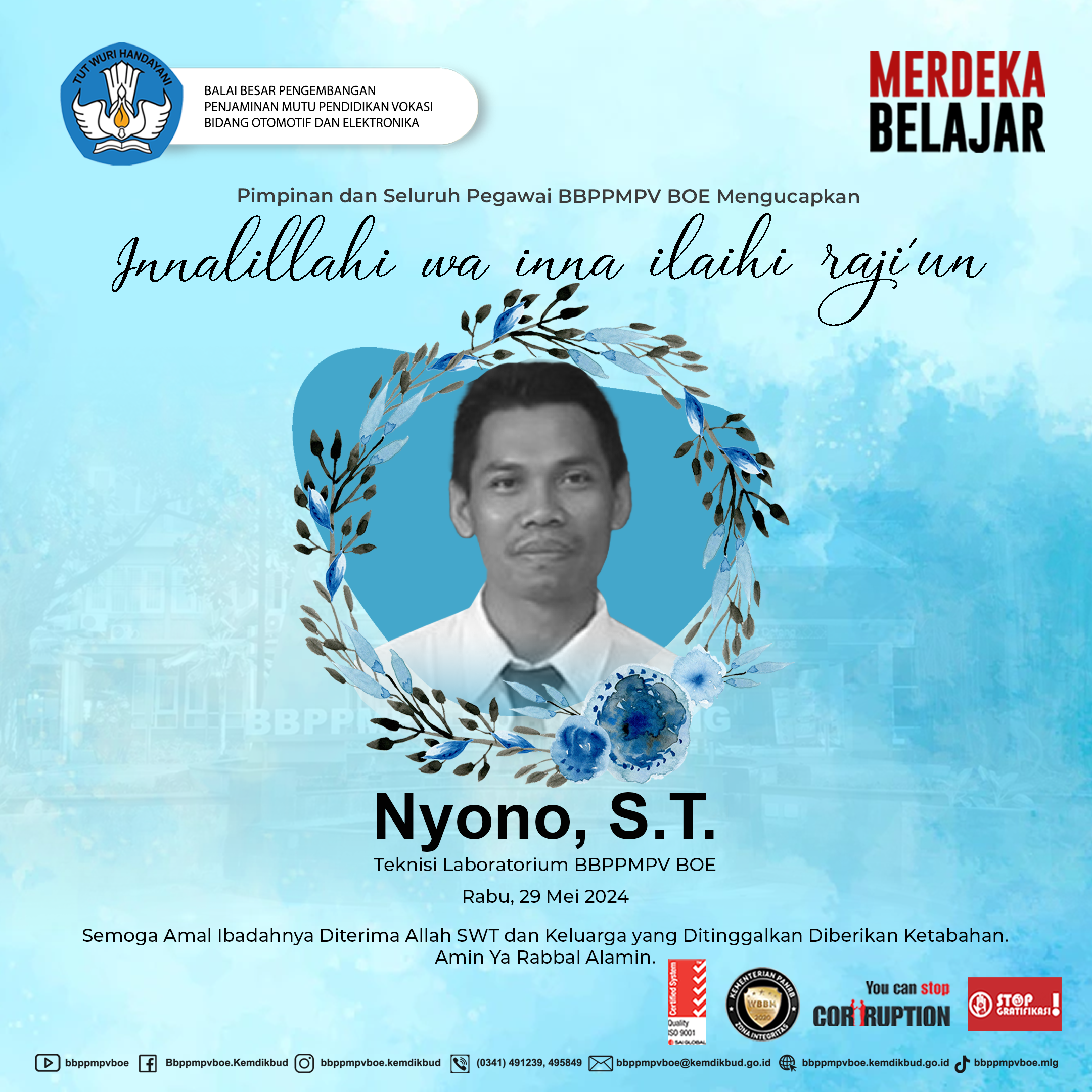 Turut berdukacita atas wafatnya Bapak Nyono, S.T.