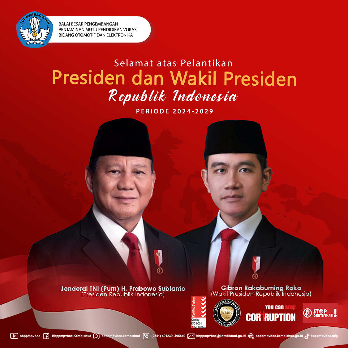Selamat atas pelantikan Presiden dan Wakil Presiden Republik Indonesia Periode 2024-2029