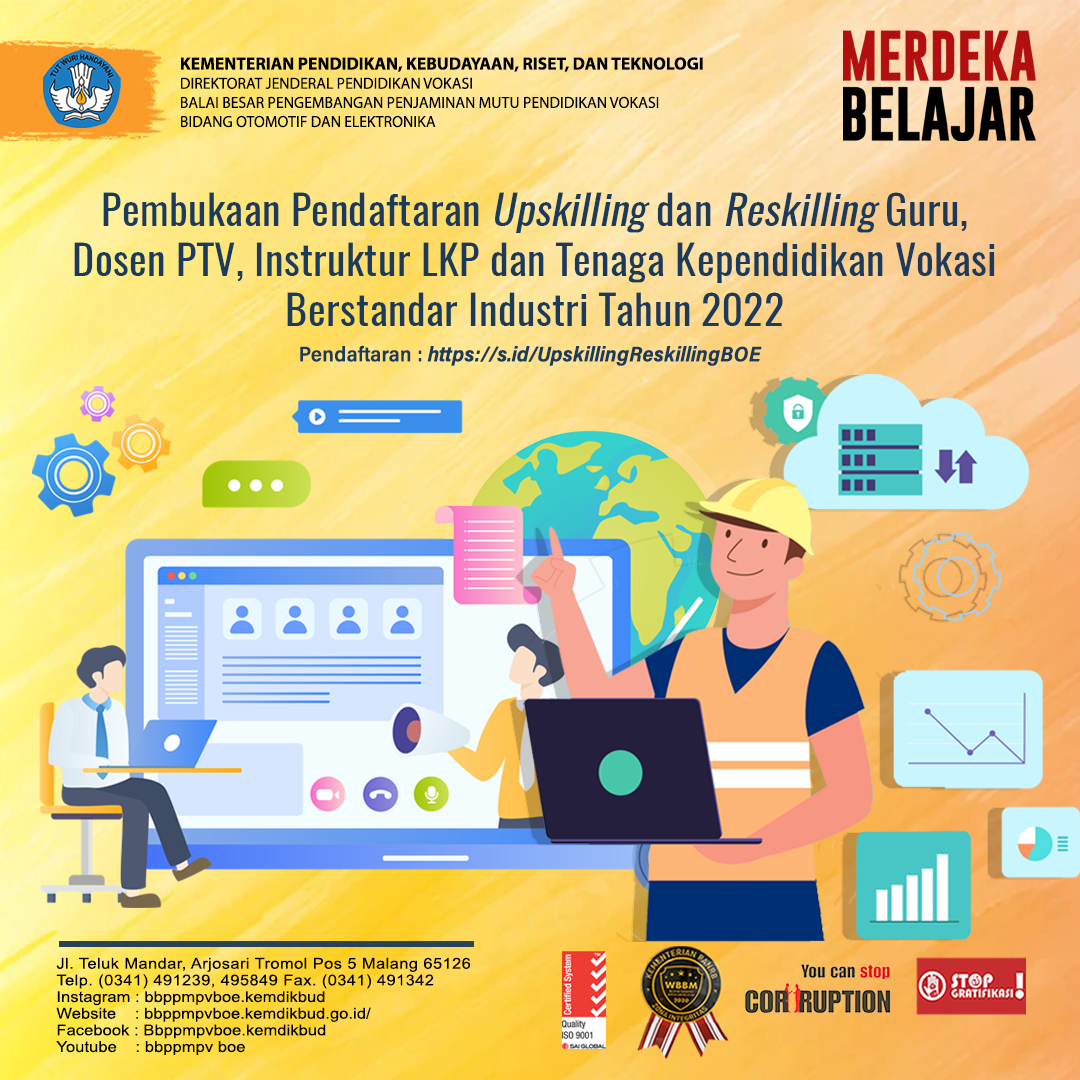 Pendaftaran Upskilling & Reskilling Guru, Dosen PTV, Instruktur LKP & Tenaga Kependidikan Vokasi